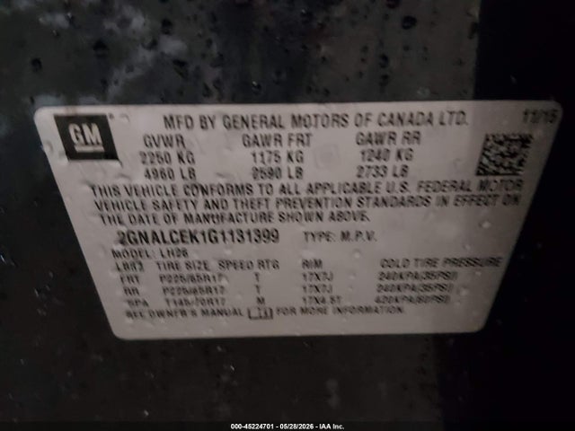2GNALCEK1G1131399 Chevrolet EQUINOX LT