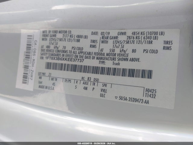 Ford F-350 Xl 2019 1FT8X3B6XKEE37737 Image 9