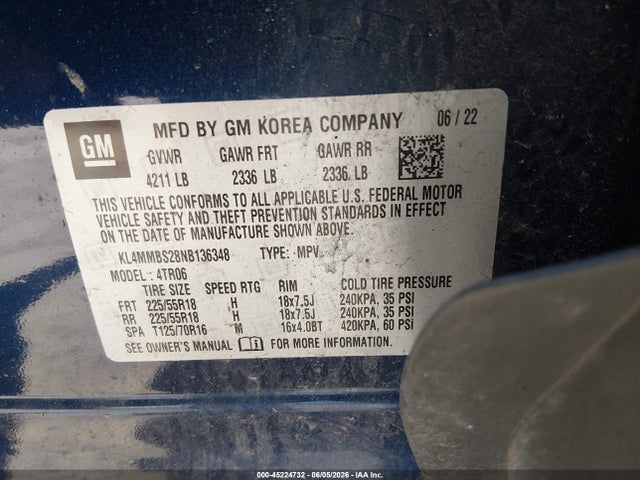 Auction sale of the 2022 Buick Encore Gx Fwd Preferred, vin: KL4MMBS28NB136348, lot number: 45224732