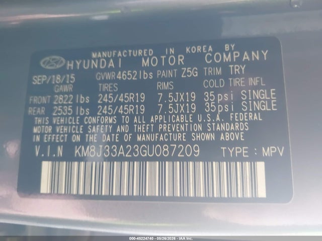 Продажа на аукционе авто 2016 Hyundai Tucson Limited, vin: KM8J33A23GU087209, номер лота: 45224740