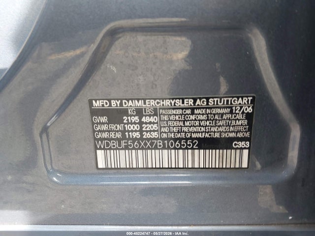 Auction sale of the 2007 Mercedes-benz E 350, vin: WDBUF56XX7B106552, lot number: 45224747