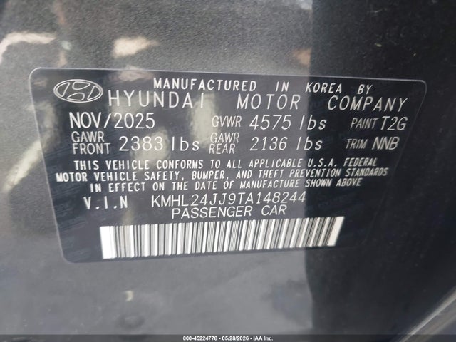 Продаж на аукціоні авто 2026 Hyundai Sonata Hybrid Blue, vin: KMHL24JJ9TA148244, номер лоту: 45224778