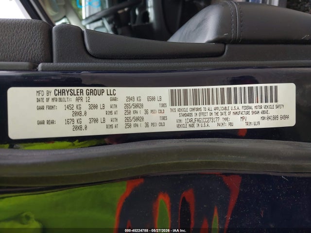 45224788 :رقم المزاد ، 1C4RJFAG1CC273177 vin ، 2012 Jeep Grand Cherokee Laredo مزاد بيع
