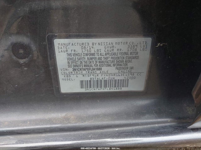 Продажа на аукционе авто 2015 Nissan Versa 1.6 S, vin: 3N1CN7APXFL841888, номер лота: 45224799