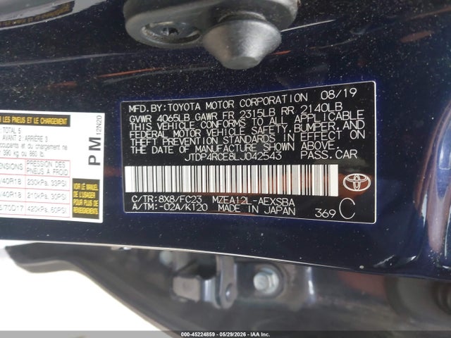 45224859 :رقم المزاد ، JTDP4RCE8LJ042543 vin ، 2020 Toyota Corolla Se مزاد بيع