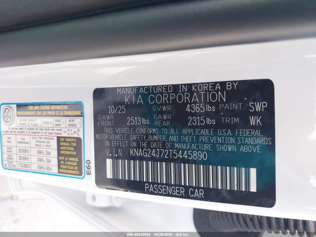 Продажа на аукционе авто 2026 Kia K5 Lxs Fwd, vin: KNAG24J72T5445890, номер лота: 45224885