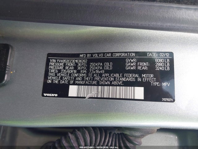 45224901 :رقم المزاد ، YV4952CZ3D1636262 vin ، 2013 Volvo Xc90 3.2/3.2 Platinum/3.2 Premier Plus مزاد بيع