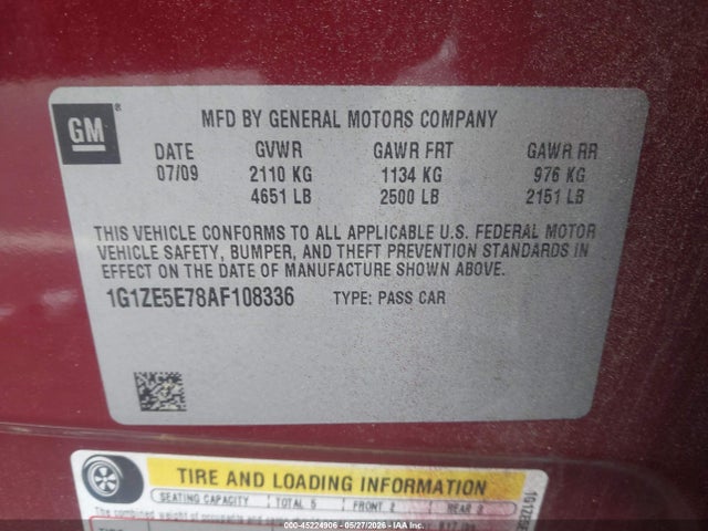 2010 Chevrolet Malibu Ltz მანქანა იყიდება აუქციონზე, vin: 1G1ZE5E78AF108336, აუქციონის ნომერი: 45224906