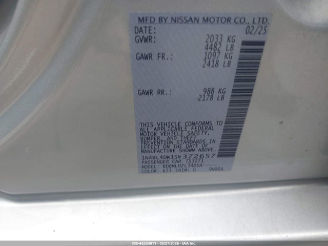 Продажа на аукционе авто 2025 Nissan Altima Sv Awd, vin: 1N4BL4DW1SN372657, номер лота: 45224911