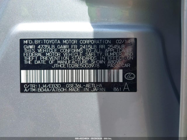 Продажа на аукционе авто 2014 Lexus Is 350, vin: JTHCE1D28E5003978, номер лота: 45224924