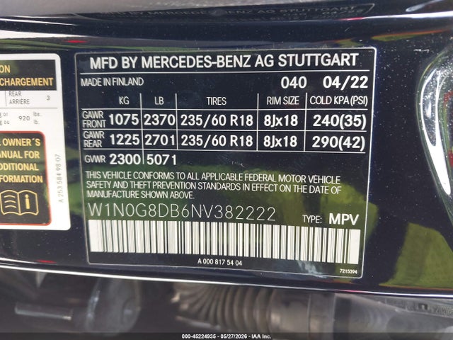 W1N0G8DB6NV382222 Mercedes-Benz Glc 300 Suv