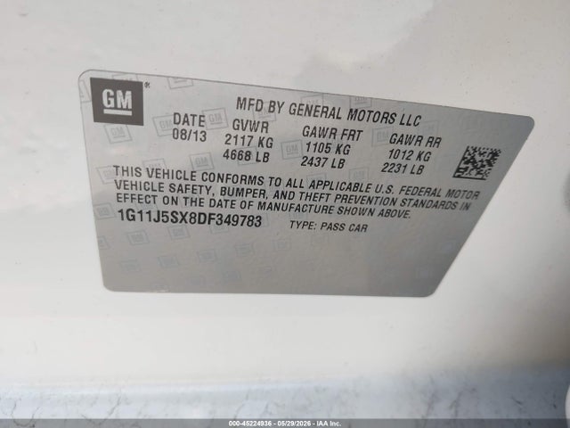 2013 Chevrolet Malibu 2lz მანქანა იყიდება აუქციონზე, vin: 1G11J5SX8DF349783, აუქციონის ნომერი: 45224936