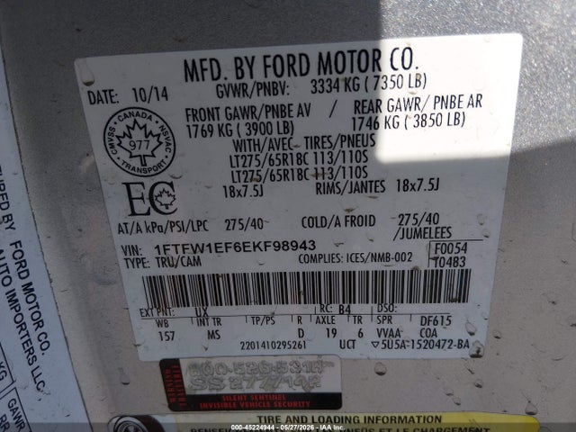 Ford F-150 Xlt 2014 1FTFW1EF6EKF98943 Image 9