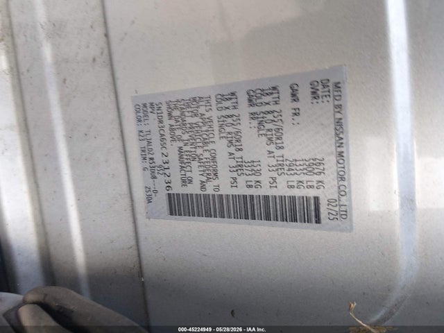 Aukcja sprzedaży 2025 Nissan Pathfinder Sl Fwd, vin: 5N1DR3CA6SC231236, numer aukcji: 45224949