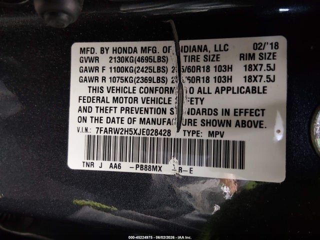 Продажа на аукционе авто 2018 Honda Cr-v Ex, vin: 7FARW2H5XJE028428, номер лота: 45224975