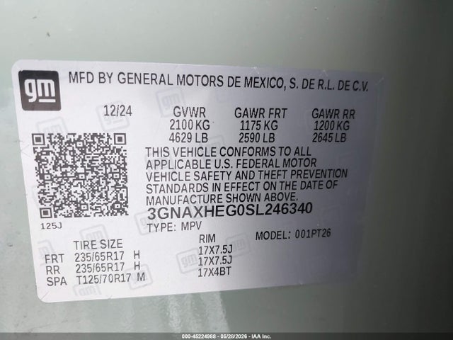 Aukcja sprzedaży 2025 Chevrolet Equinox Fwd Lt, vin: 3GNAXHEG0SL246340, numer aukcji: 45224988