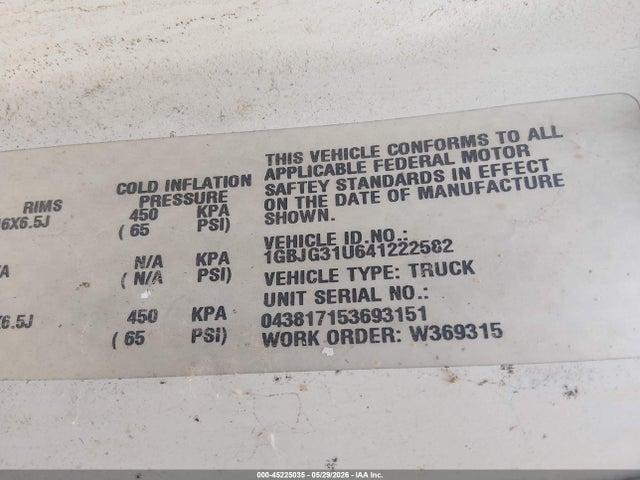 2004 Chevrolet Express Cutaway Base W/c7l/c7n მანქანა იყიდება აუქციონზე, vin: 1GBJG31U641222582, აუქციონის ნომერი: 45225035