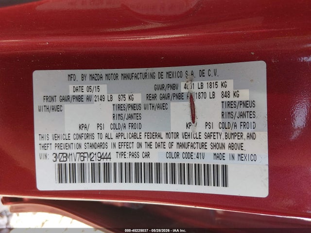 3MZBM1V76FM219444 Mazda Mazda3 I Touring