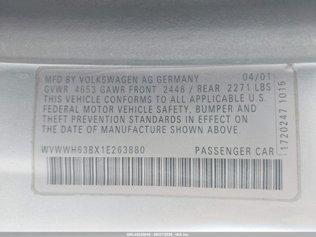 Продажа на аукционе авто 2001 Volkswagen Passat Glx, vin: WVWWH63BX1E263880, номер лота: 45225049