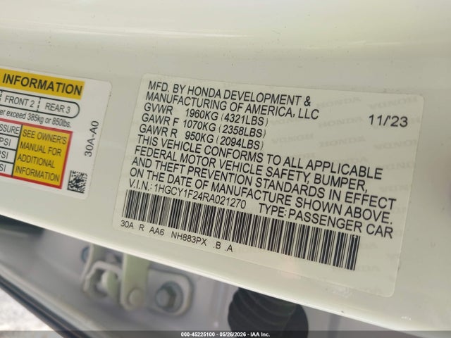 1HGCY1F24RA021270 Honda ACCORD LX