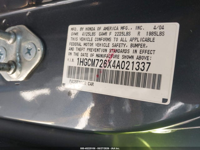 Продаж на аукціоні авто 2004 Honda Accord 2.4 Ex, vin: 1HGCM726X4A021337, номер лоту: 45225108