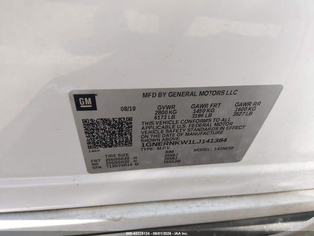 45225124 :رقم المزاد ، 1GNERNKW1LJ141384 vin ، 2020 Chevrolet Traverse Fwd High Country مزاد بيع