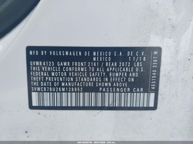 Продажа на аукционе авто 2019 Volkswagen Jetta 1.4t R-line/1.4t S/1.4t Se, vin: 3VWCB7BU2KM128852, номер лота: 45225150