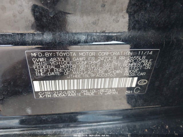 45225170 :رقم المزاد ، JTHBE1BL9FA003763 vin ، 2015 Lexus Gs 350 مزاد بيع