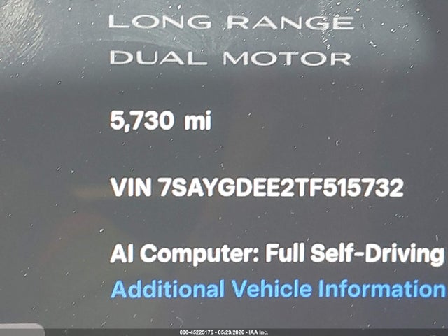 Продаж на аукціоні авто 2026 Tesla Model Y All-wheel Drive/long Range Launch Series/premium All-wheel Drive, vin: 7SAYGDEE2TF515732, номер лоту: 45225176