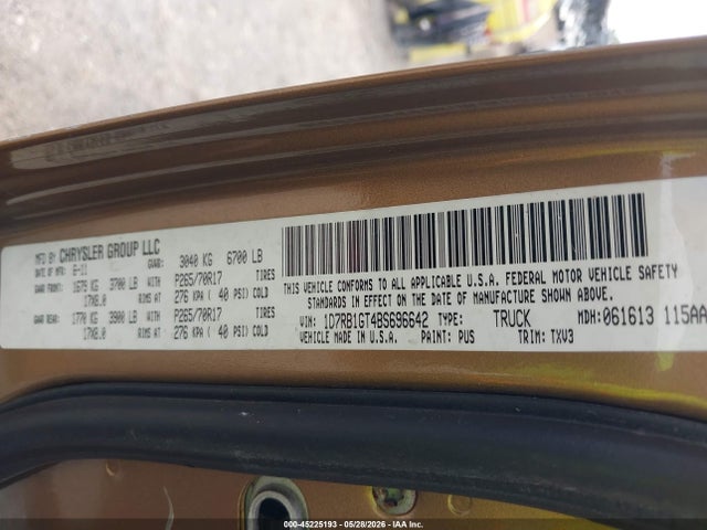 45225193 :رقم المزاد ، 1D7RB1GT4BS696642 vin ، 2011 Ram Ram 1500 St مزاد بيع