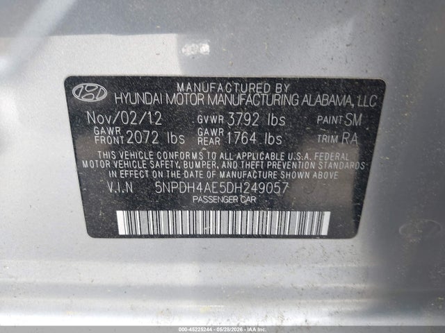 Продажа на аукционе авто 2013 Hyundai Elantra Gls, vin: 5NPDH4AE5DH249057, номер лота: 45225244
