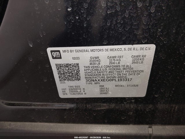 45225267 :رقم المزاد ، 3GNAXXEG0PL193317 vin ، 2023 Chevrolet Equinox Awd Premier مزاد بيع