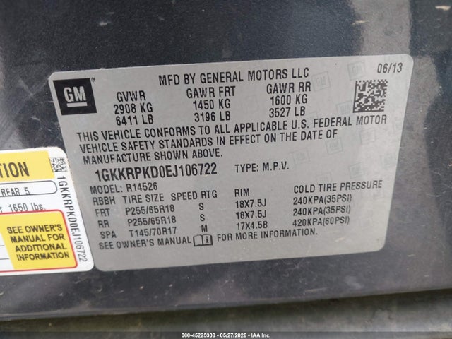 Auction sale of the 2014 Gmc Acadia Sle-2, vin: 1GKKRPKD0EJ106722, lot number: 45225309