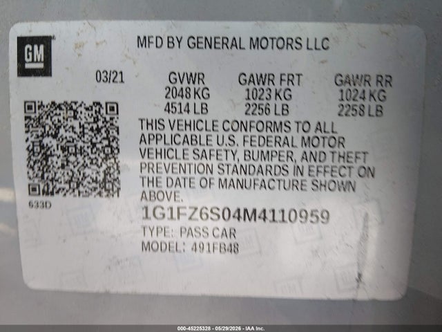 Продаж на аукціоні авто 2021 Chevrolet Bolt Ev Fwd Premier, vin: 1G1FZ6S04M4110959, номер лоту: 45225328