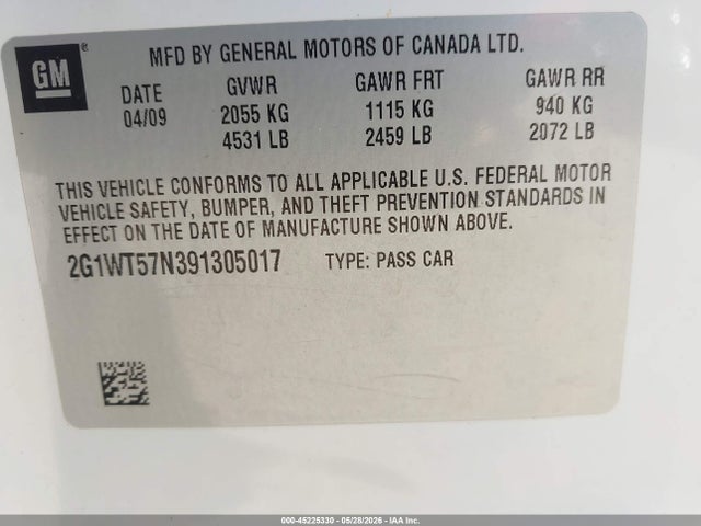 Aukcja sprzedaży 2009 Chevrolet Impala Lt, vin: 2G1WT57N391305017, numer aukcji: 45225330