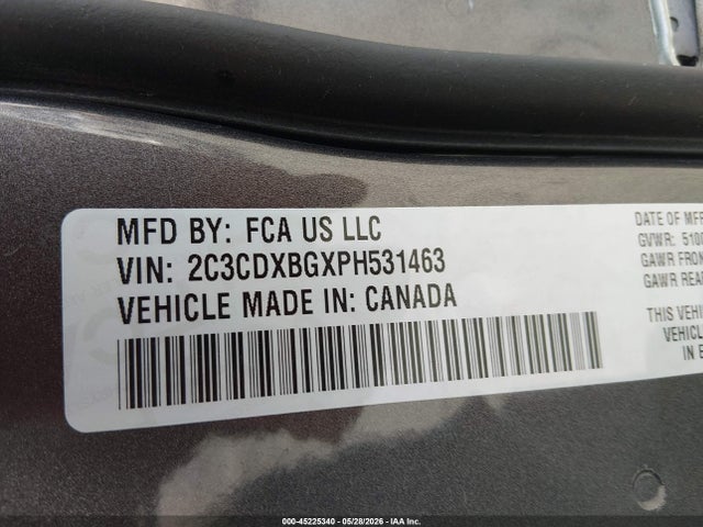 2023 Dodge Charger Sxt მანქანა იყიდება აუქციონზე, vin: 2C3CDXBGXPH531463, აუქციონის ნომერი: 45225340
