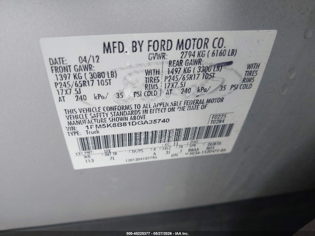 45225377 :رقم المزاد ، 1FM5K8B81DGA35740 vin ، 2013 Ford Explorer مزاد بيع