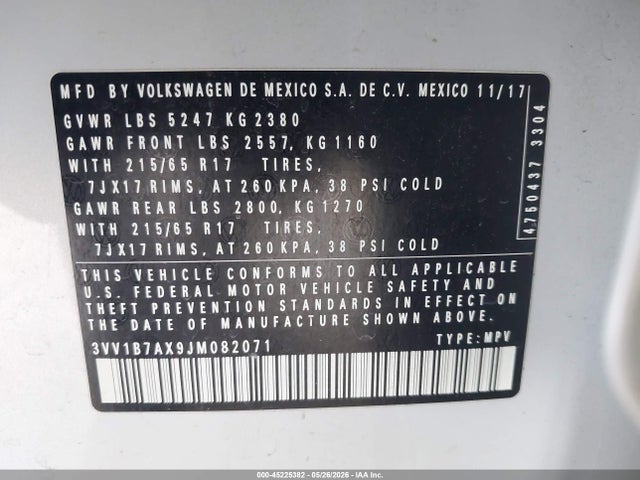 3VV1B7AX9JM082071 Volkswagen Tiguan 2.0t S