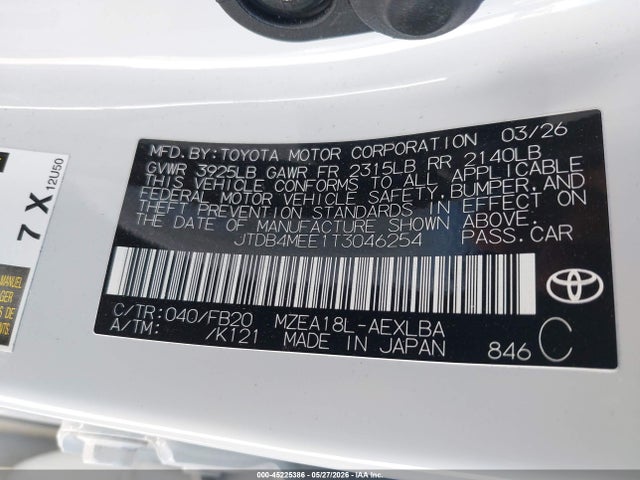 Toyota COROLLA LE 2026 JTDB4MEE1T3046254 Image 9