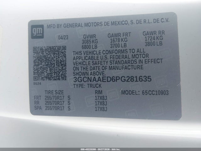 3GCNAAED6PG281635 Chevrolet Silverado 1500 2wd Long Bed Wt