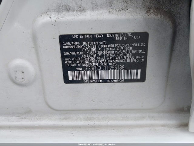 Auction sale of the 2015 Subaru Xv Crosstrek Hybrid, vin: JF2GPBCC7FH256188, lot number: 45225401