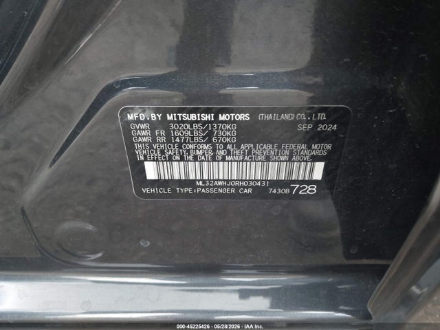 2024 Mitsubishi Mirage Black Edition მანქანა იყიდება აუქციონზე, vin: ML32AWHJ0RH030431, აუქციონის ნომერი: 45225426
