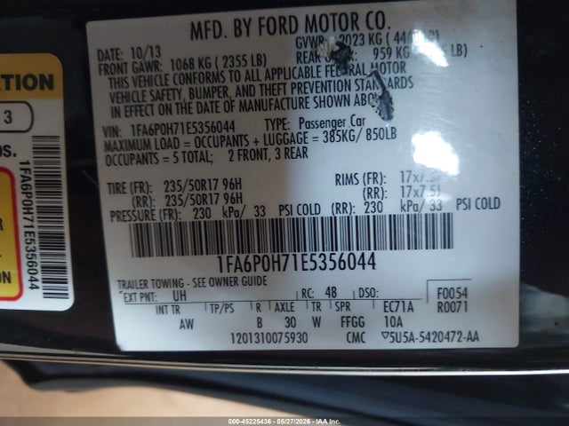 2014 Ford Fusion Se მანქანა იყიდება აუქციონზე, vin: 1FA6P0H71E5356044, აუქციონის ნომერი: 45225436