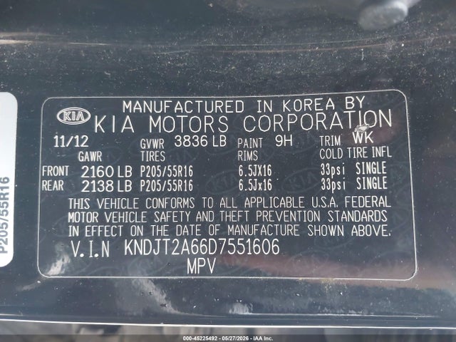 2013 Kia Soul + მანქანა იყიდება აუქციონზე, vin: KNDJT2A66D7551606, აუქციონის ნომერი: 45225492