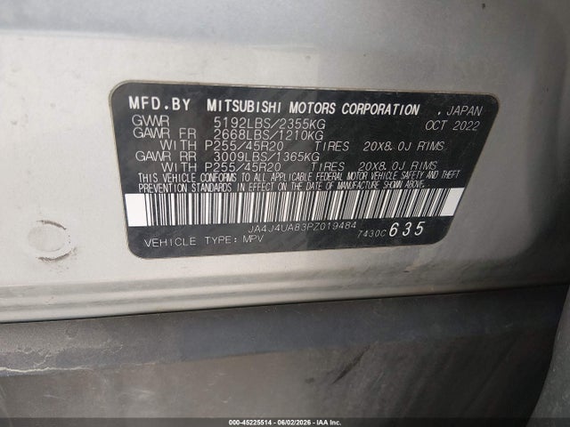 45225514 :رقم المزاد ، JA4J4UA83PZ019484 vin ، 2023 Mitsubishi Outlander Ralliart S-awc/se 2.5 S-awc/se Black Edition S-awc/se Special Editiont S-awc مزاد بيع