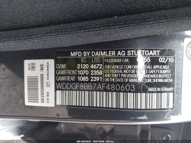 45225523 :رقم المزاد ، WDDGF8BB7AF480603 vin ، 2010 Mercedes-benz C 300 Luxury 4matic/sport 4matic مزاد بيع