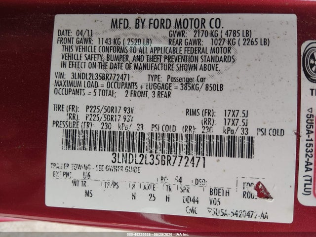 2011 Lincoln Mkz Hybrid მანქანა იყიდება აუქციონზე, vin: 3LNDL2L35BR772471, აუქციონის ნომერი: 45225526