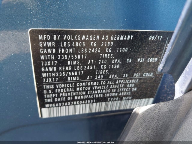 WVGAV7AX7HK042591 Volkswagen Tiguan 2.0t/2.0t S