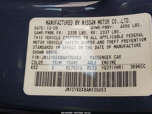 Продаж на аукціоні авто 2010 Infiniti G37 Journey, vin: JN1CV6EK8AM100453, номер лоту: 45225585