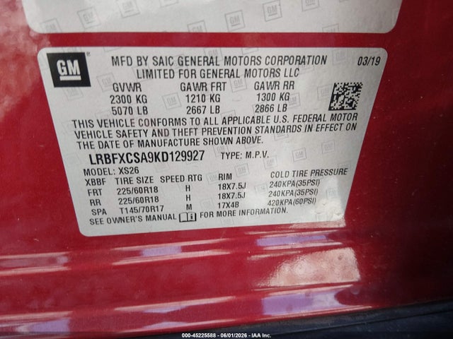 LRBFXCSA9KD129927 Buick Envision Fwd Essence
